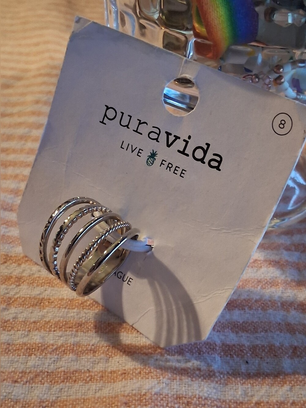 Pura Vida Silver Stacked Multi-Band Ring SZ8 NWT!